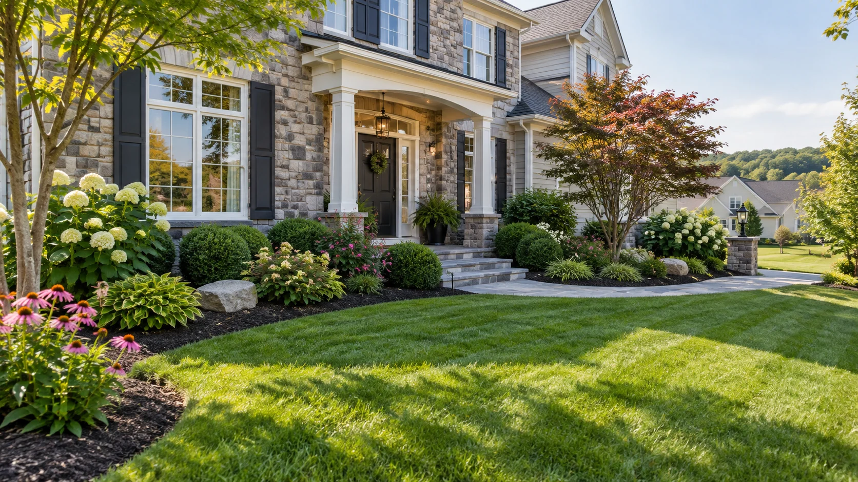 Illustrative image: welcoming front yard with a maintained lawn